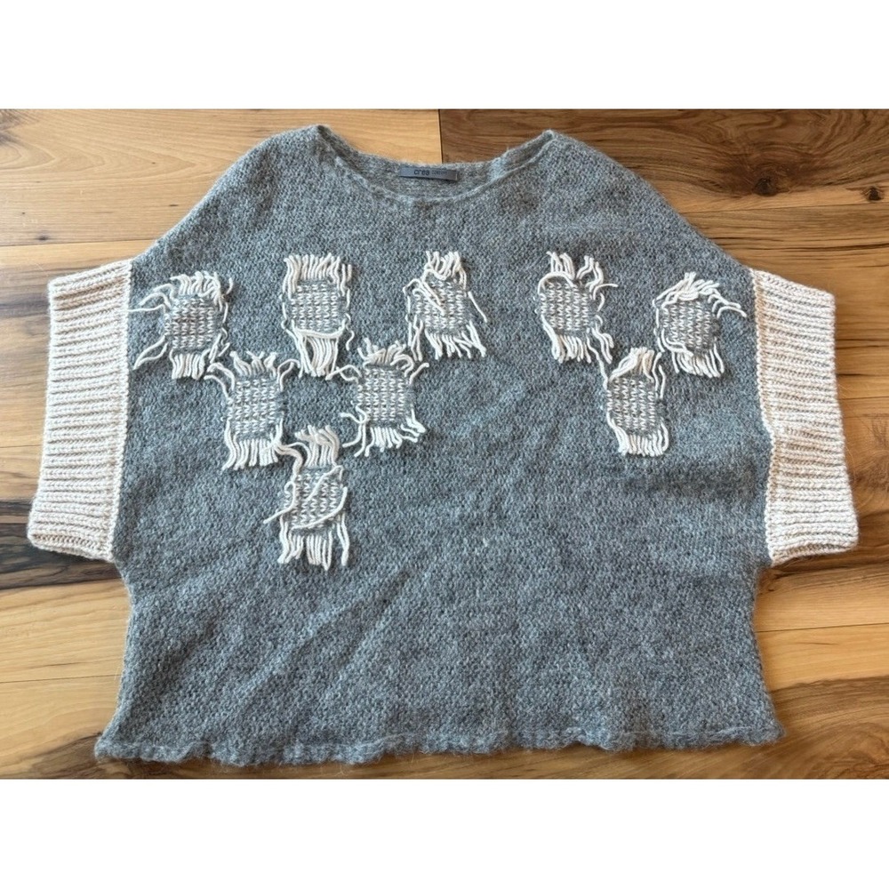 Crea Concept Wool Alpaca Mohair Blend Sweater Top Size 42 Gray Fringe Artsy